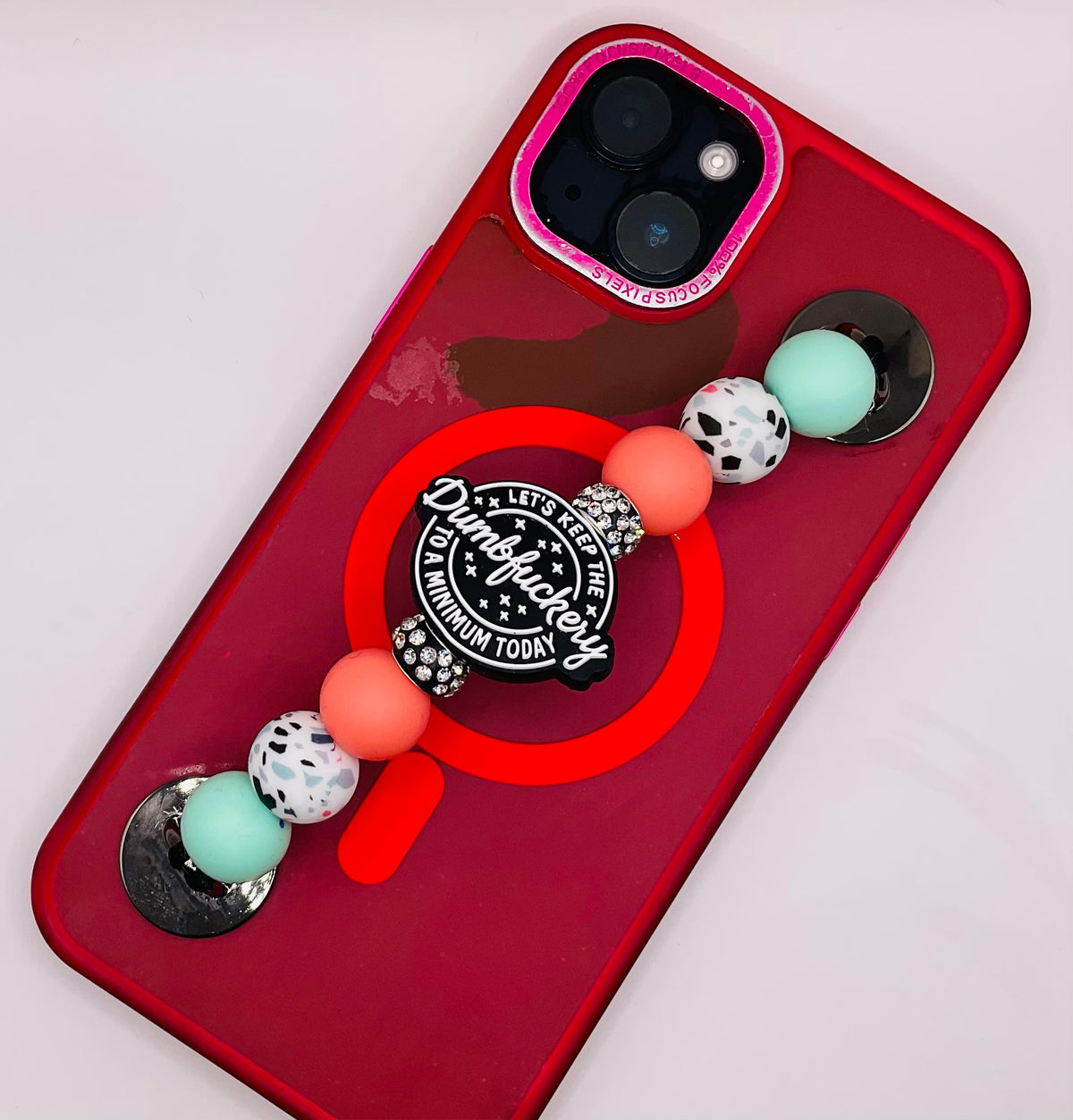 Peach/ teal phone charm
